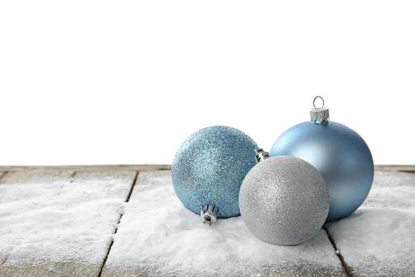 Kerstdecoratie Sneeuw Tafel Tegen Witte Achtergrond — Stockfoto