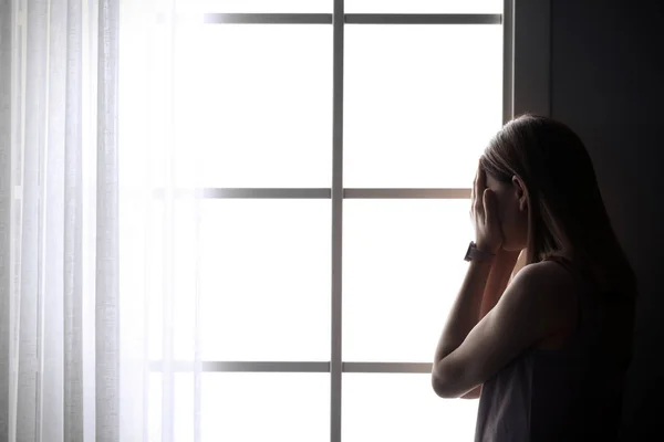 Lonely Depressed Woman Window Home Royalty Free Stock Images
