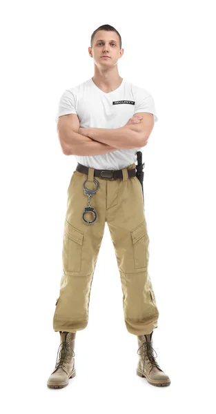 Männlicher Wachmann Uniform Auf Weißem Hintergrund — Stockfoto