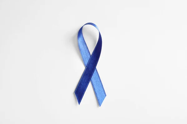 Blue Ribbon White Background Top View Cancer Awareness — Stock Photo, Image