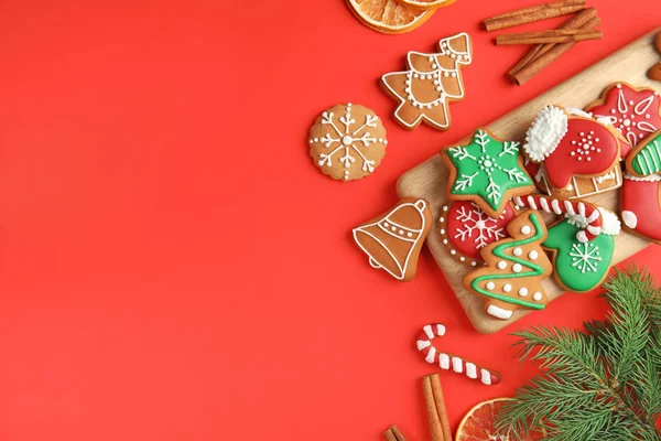 Composition Plate Laïque Avec Savoureux Biscuits Noël Faits Maison Sur — Photo
