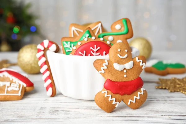 Bowl Tasty Homemade Christmas Cookies Table — Stock Photo, Image