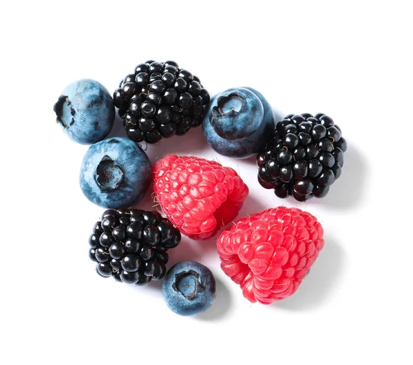 Raspberries Blackberries Blueberries White Background — Stock Photo, Image
