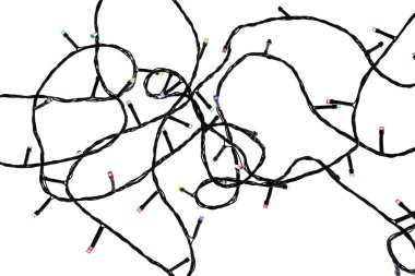 Beyaz arka planda Noel ışıkları, üst manzara