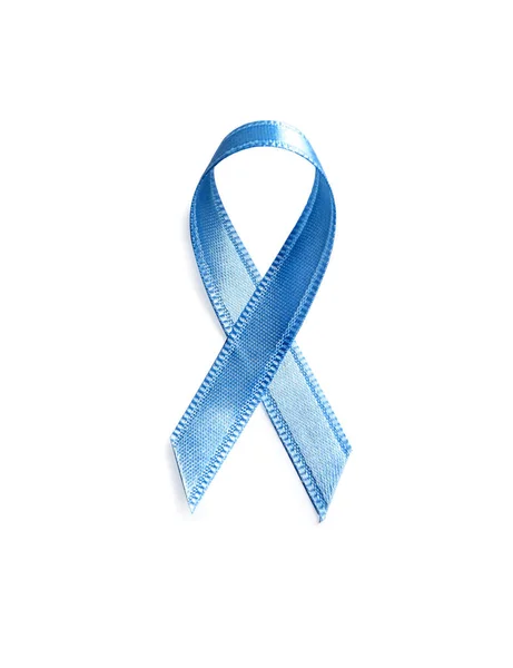 Μπλε Κορδέλα Άσπρο Φόντο Top View Συνειδητοποίησης Καρκίνου Του — Φωτογραφία Αρχείου