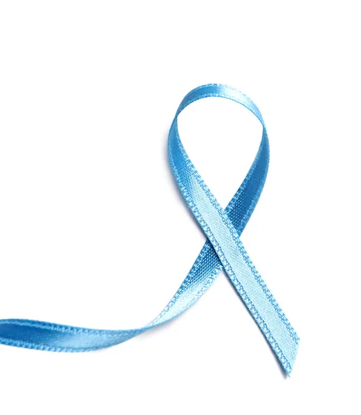 Blauw Lint Witte Achtergrond Bovenaanzicht Kanker Bewustzijn — Stockfoto