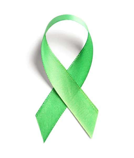 Nastro Verde Sfondo Bianco Vista Dall Alto Consapevolezza Del Cancro — Foto Stock
