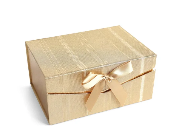 Beautiful Gift Box Bow White Background — Stock Photo, Image