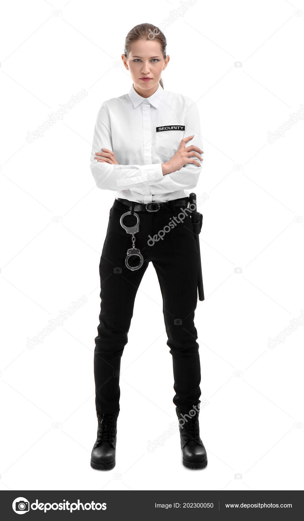 Female Security Guard Uniform White Background Stock Photo By
