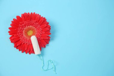 Çiçek ve tampon renk arka plan üzerinde düz yatıyordu kompozisyonu. Jinekolojik Check-up