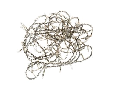 Beyaz arka planda Noel ışıkları, üst manzara