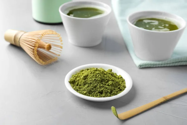 Placa Con Matcha Polvo Chashaku Mesa — Foto de Stock