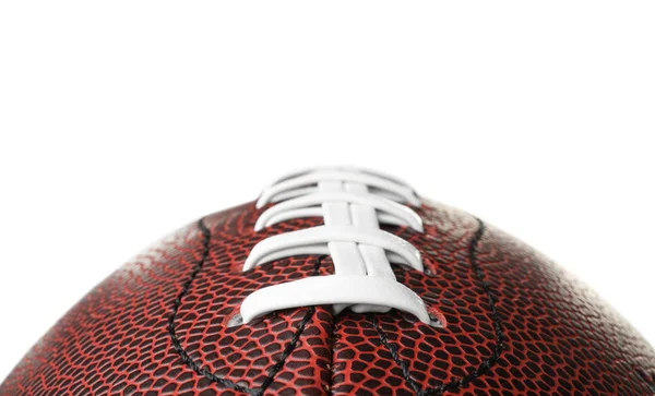 白い背景に クローズ アップの革アメリカン フットボールのボール — ストック写真