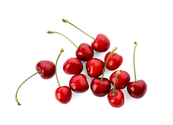 Cerises Rouges Douces Sur Fond Blanc — Photo