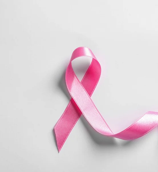 Cinta Rosa Sobre Fondo Blanco Vista Superior Conciencia Del Cáncer — Foto de Stock