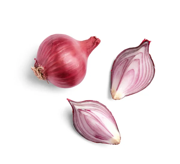 Beautiful Composition Ripe Red Onions White Background — Stock Photo, Image