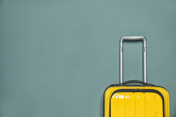 Packed Bright Yellow Suitcase Color Background — Stock Photo, Image