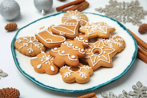 Plate Tasty Homemade Christmas Cookies Table — Stock Photo, Image
