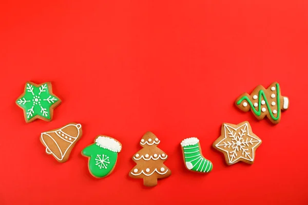 Chutné Domácí Vánoční Cukroví Barvu Pozadí Pohled Shora — Stock fotografie
