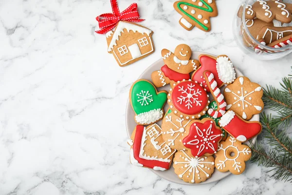 Assiette Avec Biscuits Noël Maison Savoureux Sur Table Vue Sur — Photo