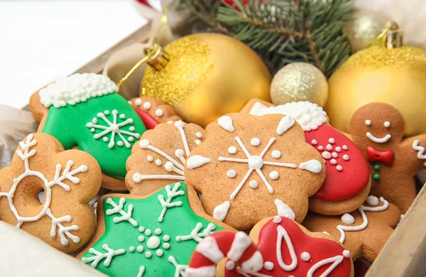 Crate Tasty Homemade Christmas Cookies Closeup — Stock Photo, Image