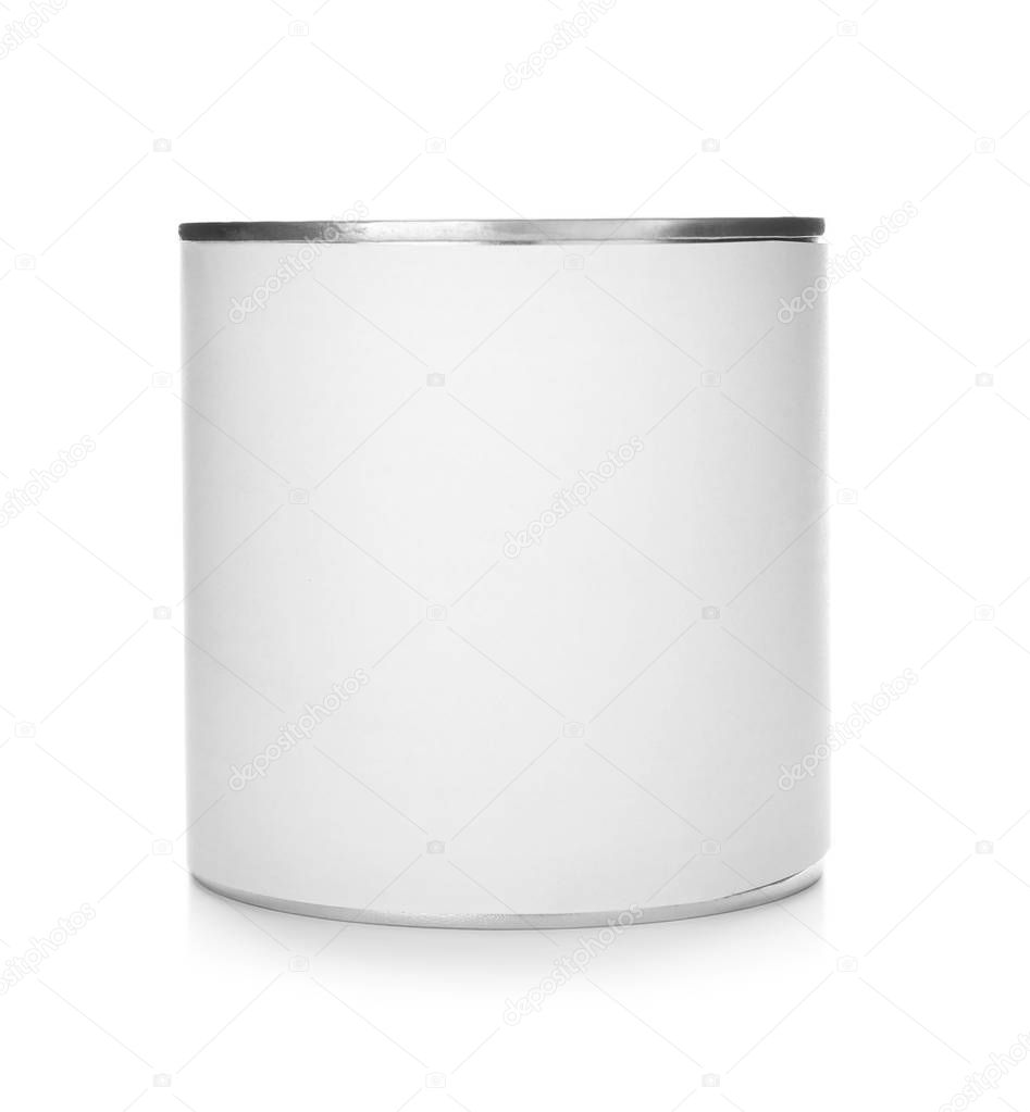 Mockup of tin can on white background