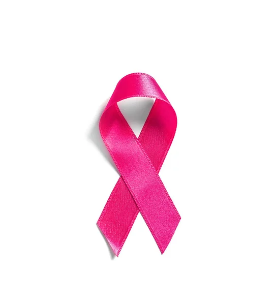 Ruban Rose Sur Fond Blanc Vue Dessus Sensibilisation Cancer — Photo