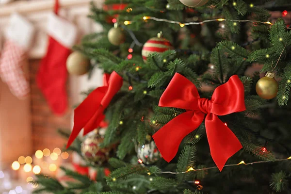 Christmas Tree Stylish Decor Indoors Closeup — Stock Photo, Image