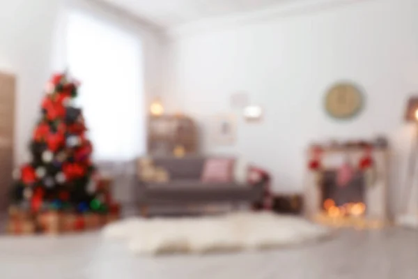 Verschwommener Blick Auf Wohnzimmer Mit Schönem Weihnachtsbaum — Stockfoto