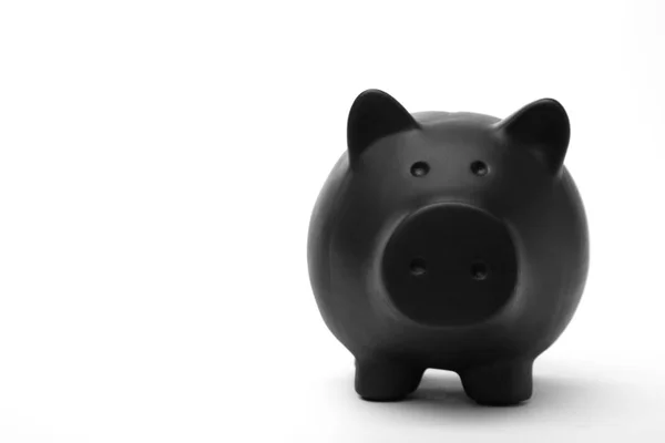 Zwarte Piggy Bank Witte Achtergrond Geld Besparing — Stockfoto