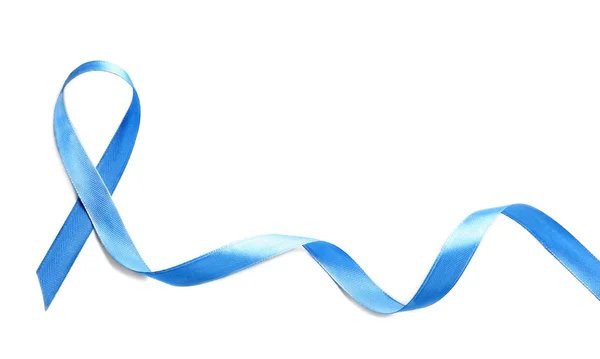 Fita Azul Sobre Fundo Branco Vista Superior Consciência Cancro — Fotografia de Stock