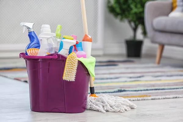 Bucket Set Cleaning Supplies Indoors — Stock Photo, Image