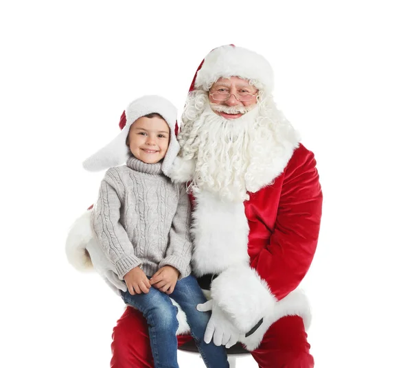 Niño Auténtico Papá Noel Sobre Fondo Blanco —  Fotos de Stock