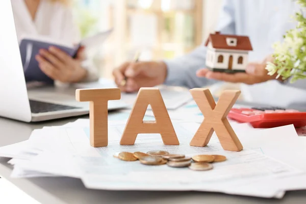 Word Tax Blurred Accountants Background — Stock Photo, Image