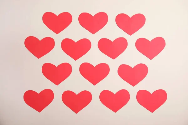 Papper Små Hjärtan Färg Bakgrunden Ovanifrån — Stockfoto