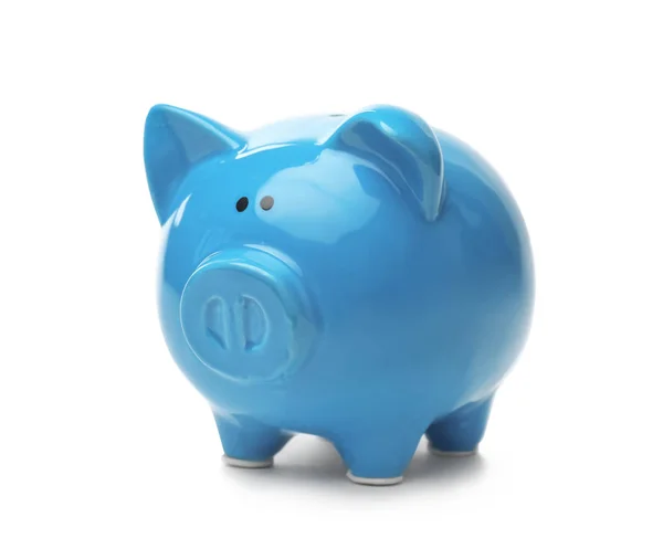 Niebieskiego Piggy Bank Białym Tle Oszczędność Pieniędzy — Zdjęcie stockowe