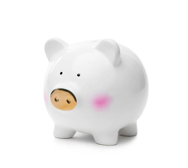 可爱的小猪银行金色的鼻子在白色背景 — 图库照片