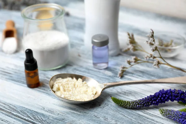 Natuurlijke Ingrediënten Voor Deodorant Houten Tafel — Stockfoto