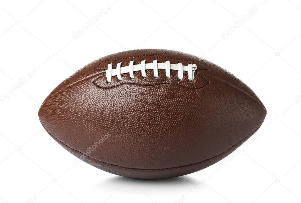 Leather American football ball on white background