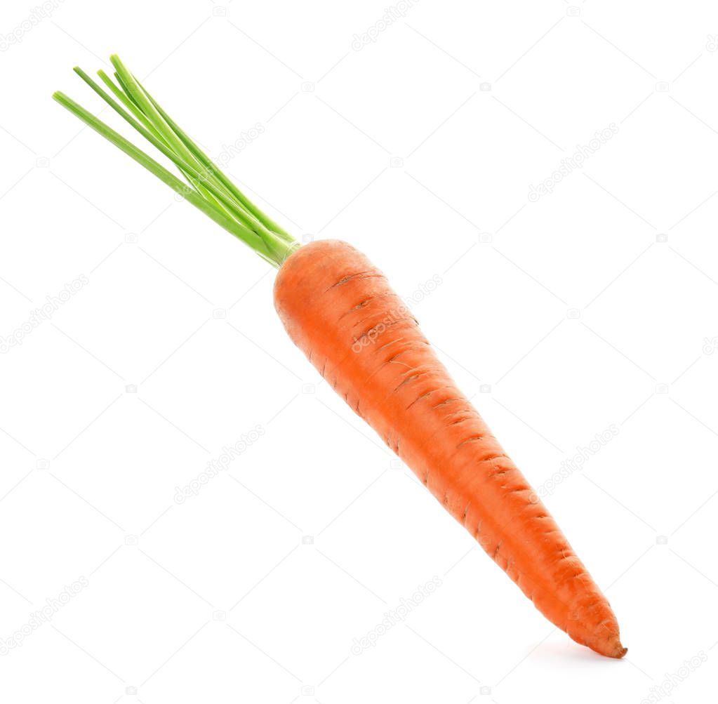 Ripe fresh carrot on white background