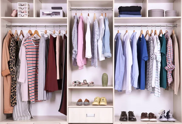 Large Wardrobe Different Clothes Shoes — Stock Photo, Image