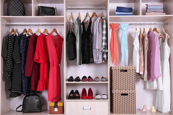 Large Wardrobe Different Clothes Shoes — Stock Photo, Image