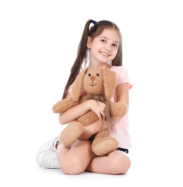 Playful Little Child Plush Toy White Background Indoor Entertainment — Stock Photo, Image