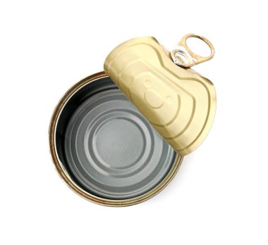 Boş alüminyum beyaz zemin üzerine, üstten görünüm olabilir. Metal atık geri dönüşüm