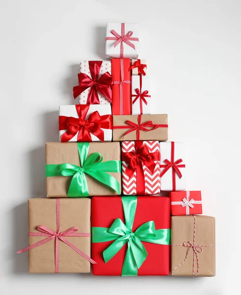 Beautifully Wrapped Gift Boxes White Background — Stock Photo, Image