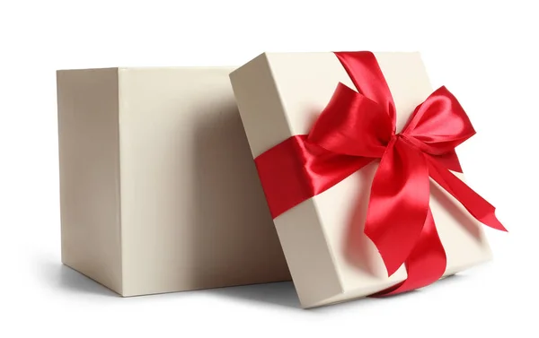 Leere Geöffnete Geschenkbox Auf Weißem Hintergrund — Stockfoto