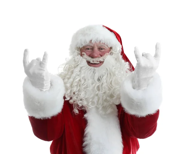 Portret Van Authentieke Kerstman Witte Achtergrond — Stockfoto