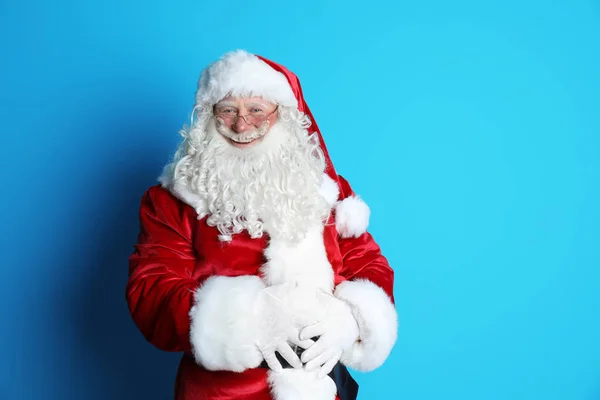 Retrato Papai Noel Autêntico Sobre Fundo Cor — Fotografia de Stock