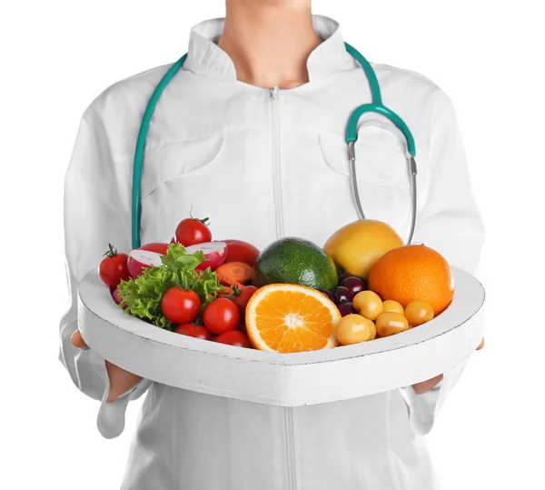 Lekarka Świeżych Produktów Białym Tle Serca Dieta — Zdjęcie stockowe
