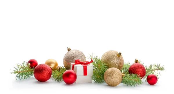 Composizione Con Rami Albero Natale Decorazione Festiva Confezione Regalo Sfondo — Foto Stock